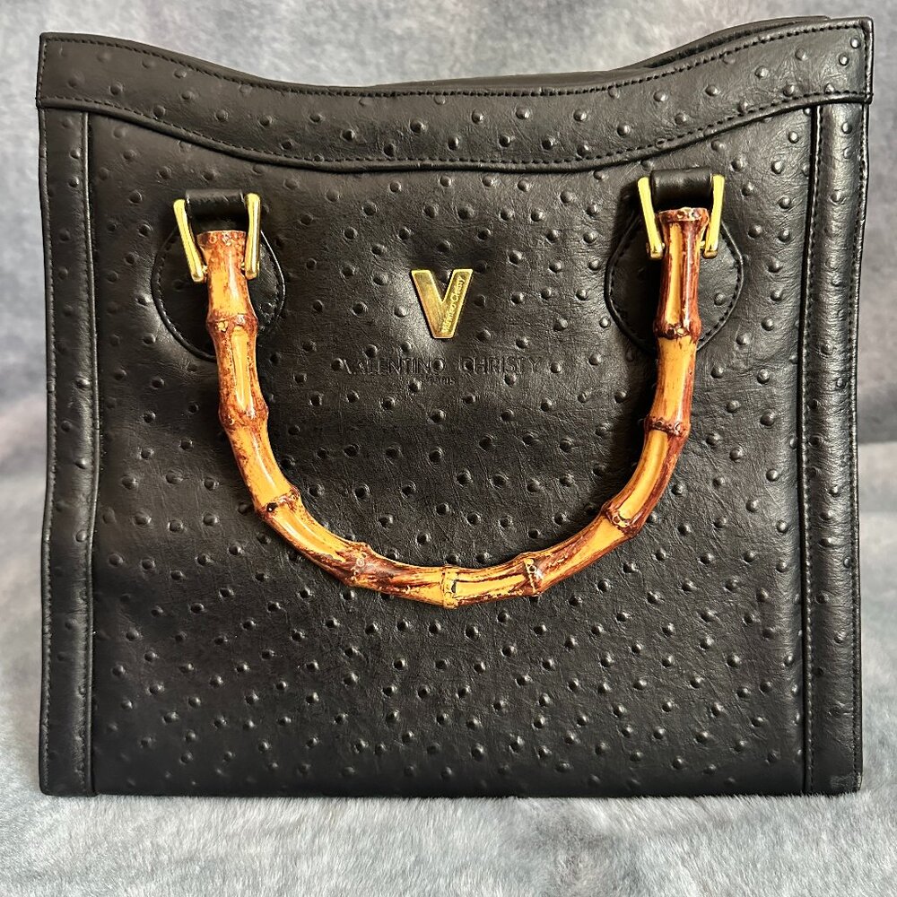 Valentino Christy Faux Croc Embossed Bamboo Handle Bag